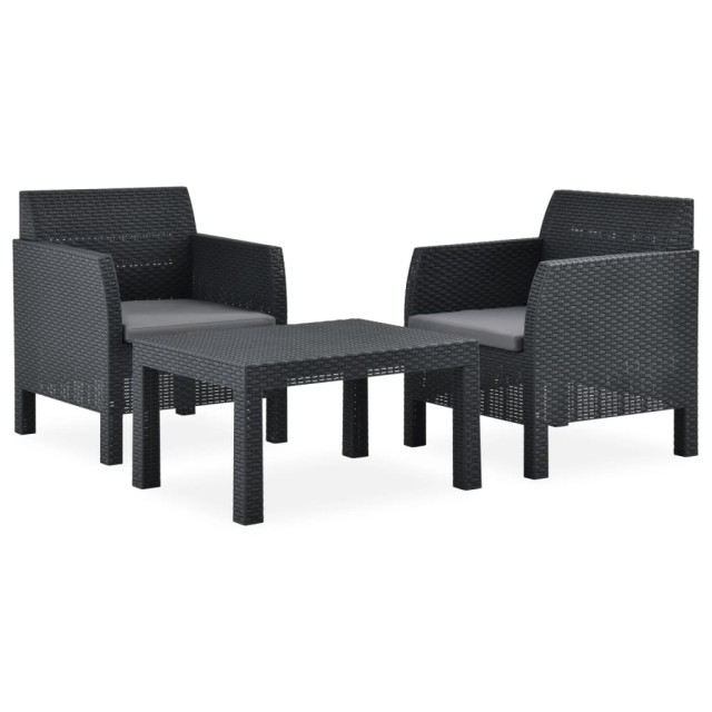 Salon de jardin 3 pcs avec coussins PP Rotin Anthracite