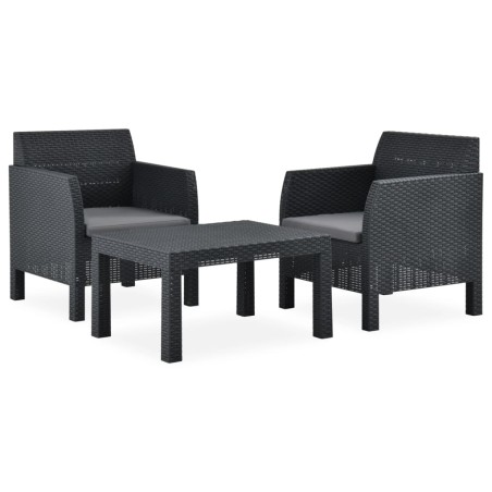 Salon de jardin 3 pcs avec coussins PP Rotin Anthracite
