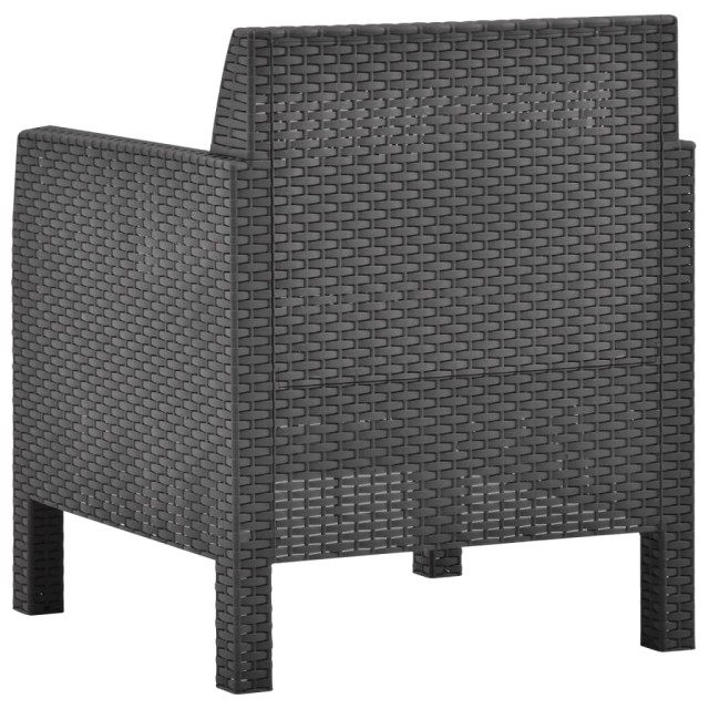 Salon de jardin 3 pcs avec coussins PP Rotin Anthracite