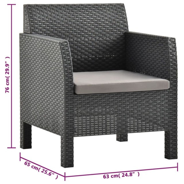 Salon de jardin 3 pcs avec coussins PP Rotin Anthracite