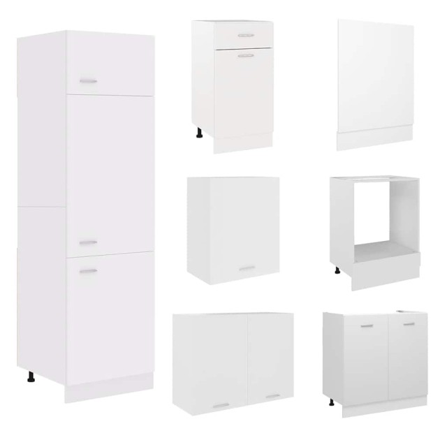 Ensemble de 7 meubles de cuisine "Lyon" en bois d'ingénierie blanc