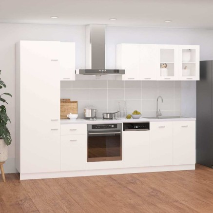 Ensemble de 8 meubles de cuisine "Lyon" en bois d'ingénierie blanc