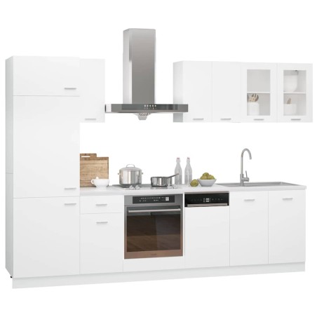 Ensemble de 8 meubles de cuisine "Lyon" en bois d'ingénierie blanc