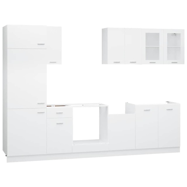 Ensemble de 8 meubles de cuisine "Lyon" en bois d'ingénierie blanc