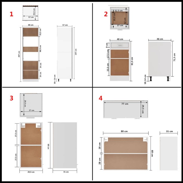Ensemble de 8 meubles de cuisine "Lyon" en bois d'ingénierie blanc