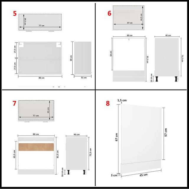 Ensemble de 8 meubles de cuisine "Lyon" en bois d'ingénierie blanc