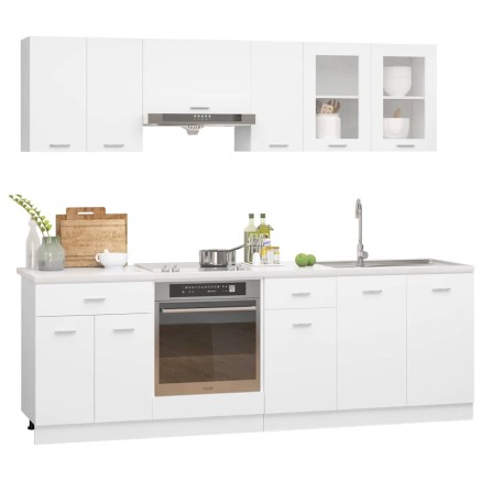 Ensemble de 8 meubles de cuisine "Lyon" en bois d'ingénierie blanc 2