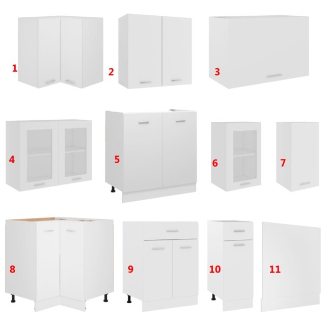 Ensemble de 11 meubles de cuisine "Lyon" en bois d'ingénierie blanc