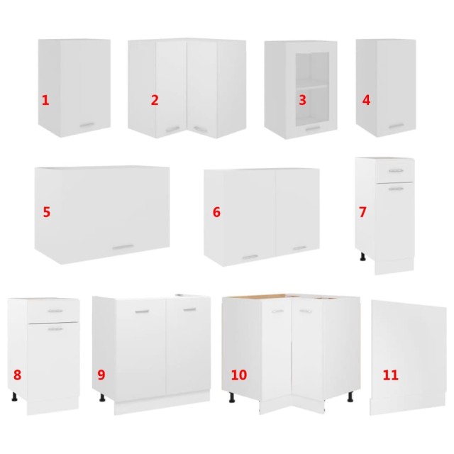 Ensemble de 11 meubles de cuisine "Lyon" en bois d'ingénierie blanc