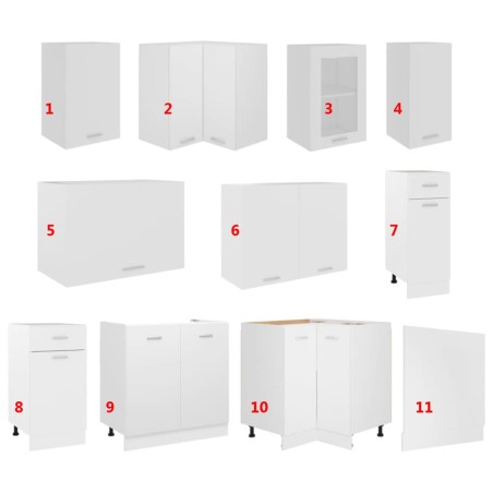 Ensemble de 11 meubles de cuisine "Lyon" en bois d'ingénierie blanc
