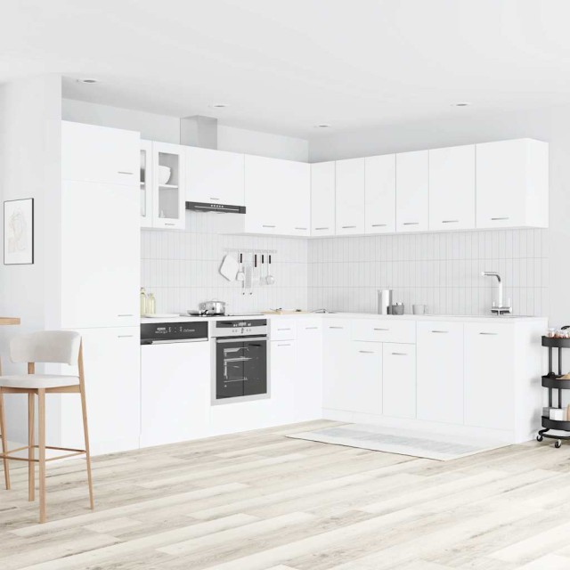 Ensemble de 14 meubles de cuisine "Lyon" en bois d'ingénierie blanc