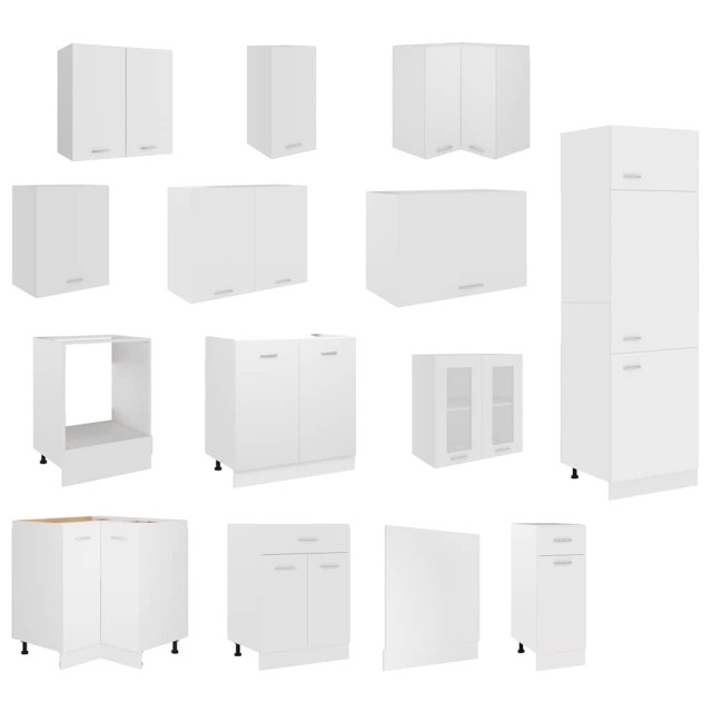 Ensemble de 14 meubles de cuisine "Lyon" en bois d'ingénierie blanc