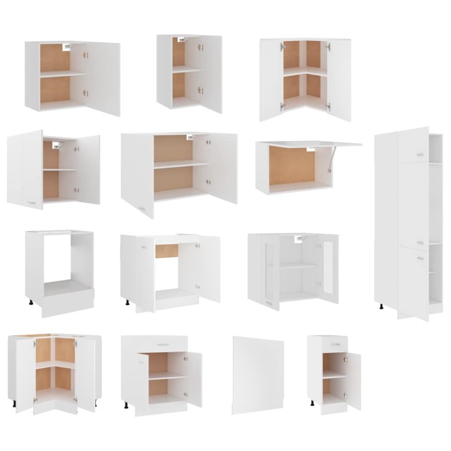 Ensemble de 14 meubles de cuisine "Lyon" en bois d'ingénierie blanc