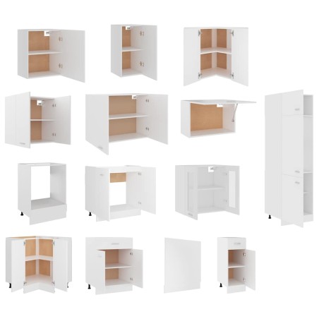 Ensemble de 14 meubles de cuisine "Lyon" en bois d'ingénierie blanc