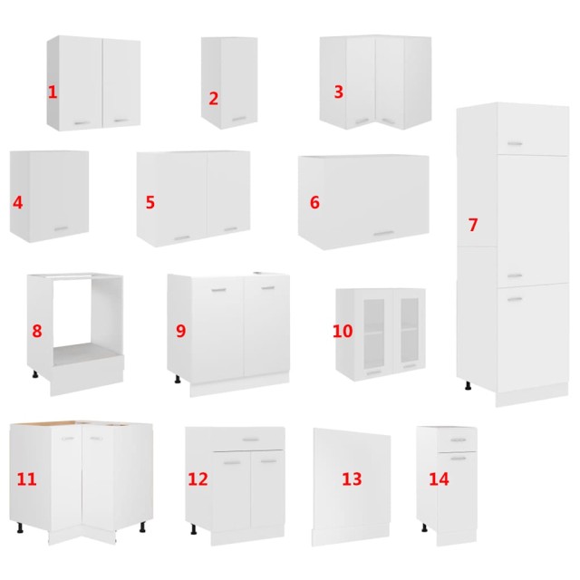 Ensemble de 14 meubles de cuisine "Lyon" en bois d'ingénierie blanc