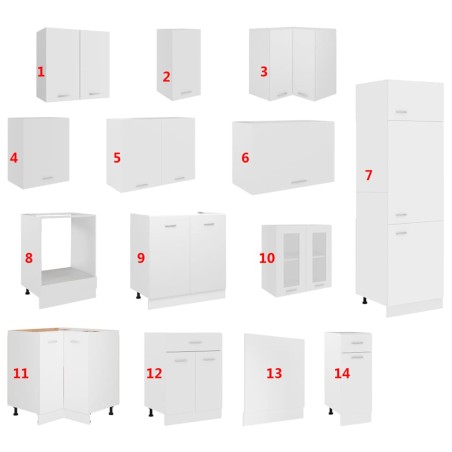 Ensemble de 14 meubles de cuisine "Lyon" en bois d'ingénierie blanc
