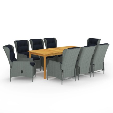 Ensemble à manger de jardin 9 pcs Gris clair