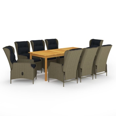 Ensemble à manger de jardin 9 pcs Marron