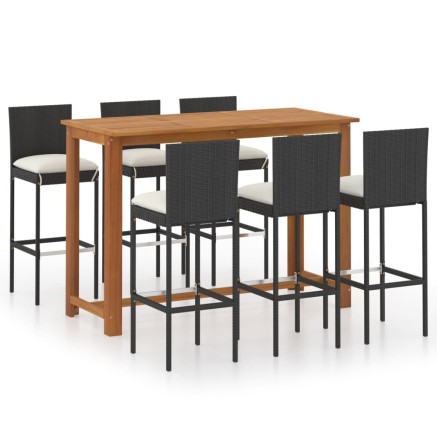 Ensemble de bar de jardin avec coussins 7 pcs Noir 2