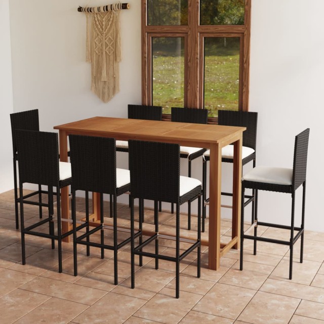 Ensemble de bar de jardin avec coussins 9 pcs Noir