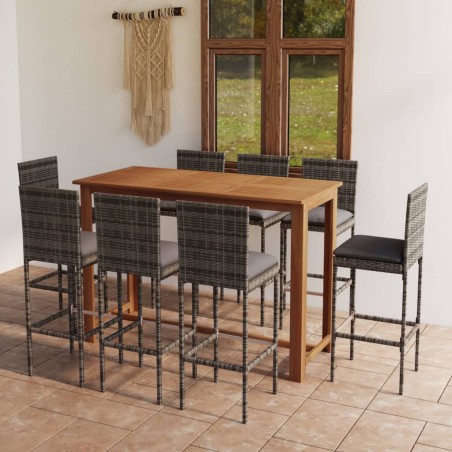 Ensemble de bar de jardin avec coussins 9 pcs Gris