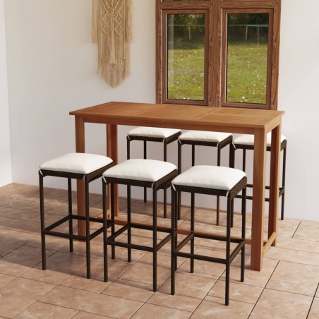 Ensemble de bar de jardin avec coussins 7 pcs Marron