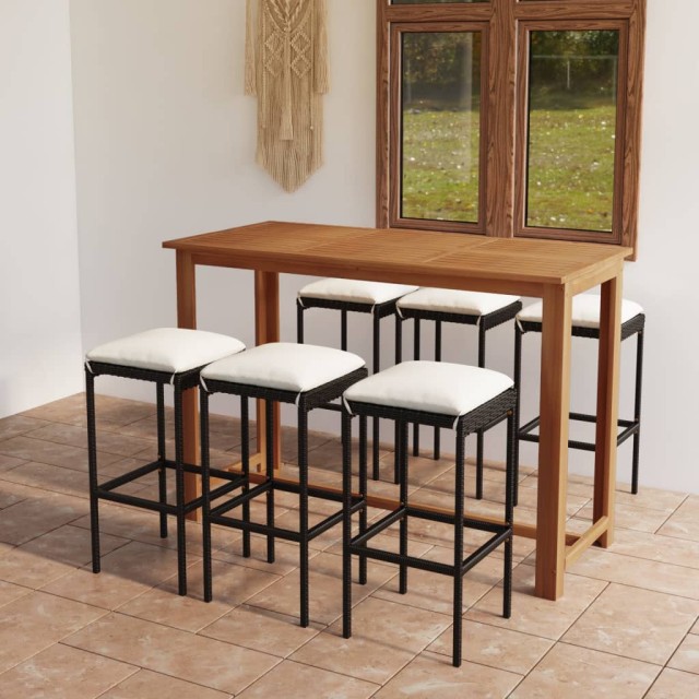 Ensemble de bar de jardin avec coussins 7 pcs Noir