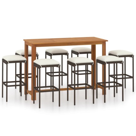 Ensemble de bar de jardin avec coussins 9 pcs Noir 2