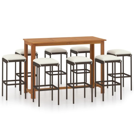 Ensemble de bar de jardin avec coussins 9 pcs Noir