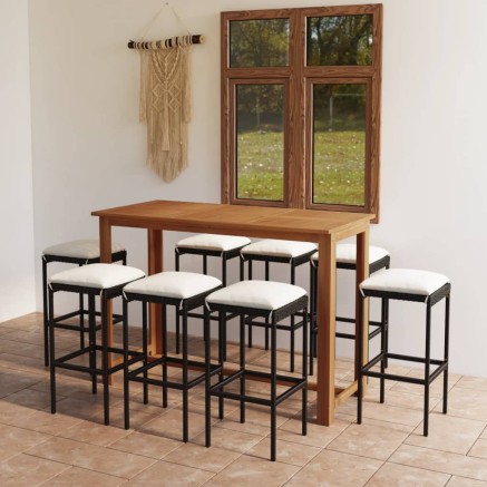 Ensemble de bar de jardin avec coussins 9 pcs Noir
