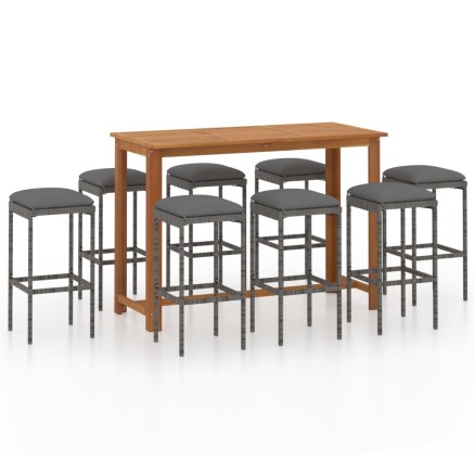 Ensemble de bar de jardin avec coussins 9 pcs Gris 2