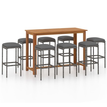 Ensemble de bar de jardin avec coussins 9 pcs Gris