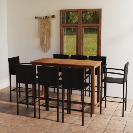 Ensemble de bar de jardin 9 pcs noir