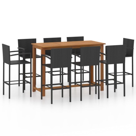 Ensemble de bar de jardin 9 pcs noir 2