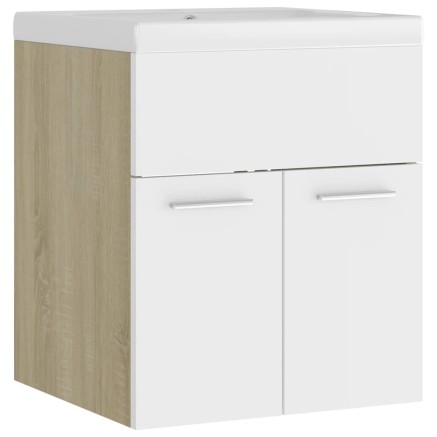Armoire d'évier et lavabo intégré Blanc/chêne sonoma Aggloméré 2