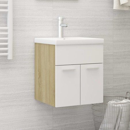 Armoire d'évier avec lavabo intégré blanc et chêne sonoma