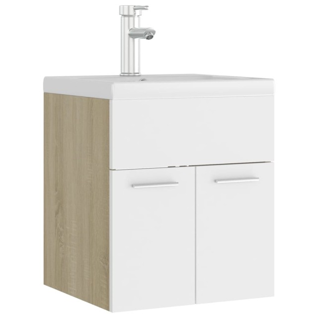 Armoire d'évier avec lavabo intégré blanc et chêne sonoma
