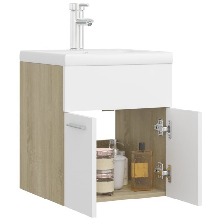 Armoire d'évier avec lavabo intégré blanc et chêne sonoma