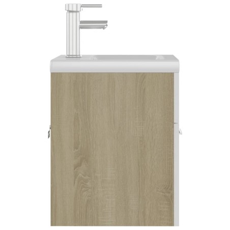 Armoire d'évier avec lavabo intégré blanc et chêne sonoma