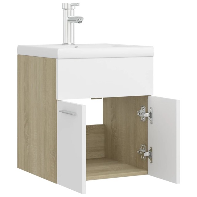 Armoire d'évier avec lavabo intégré blanc et chêne sonoma