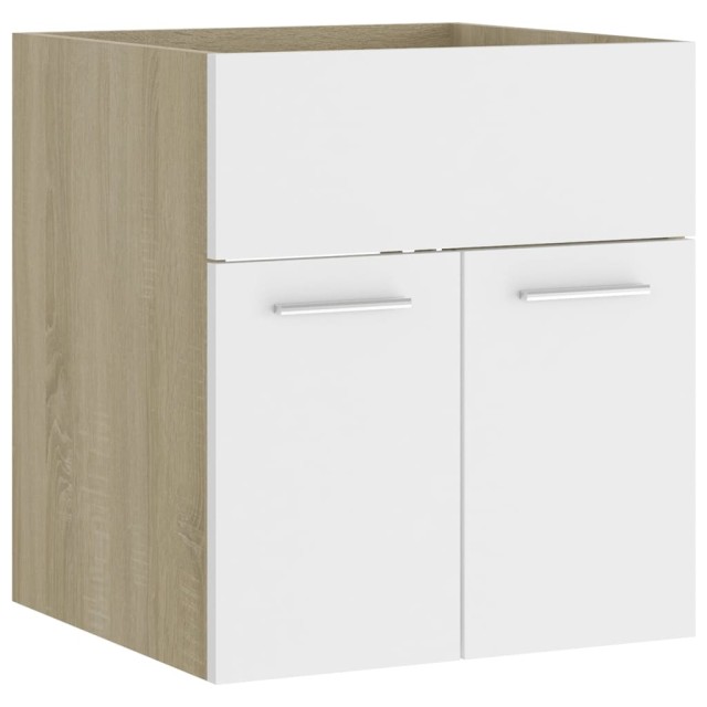 Armoire d'évier avec lavabo intégré blanc et chêne sonoma