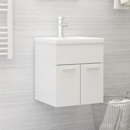 Armoire d'évier lavabo intégré blanc brillant bois d'ingénierie