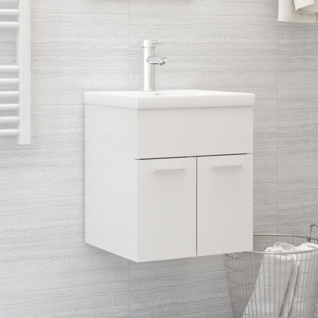 Armoire d'évier lavabo intégré blanc brillant bois d'ingénierie
