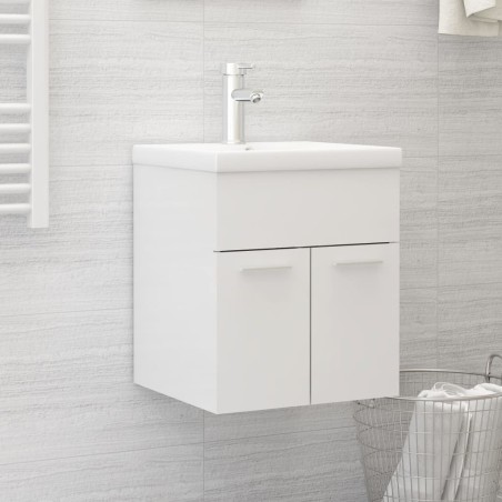 Armoire d'évier lavabo intégré blanc brillant bois d'ingénierie