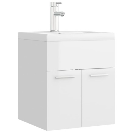 Armoire d'évier lavabo intégré blanc brillant bois d'ingénierie 2