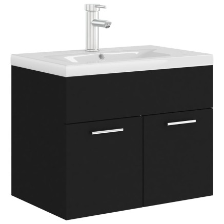 Armoire d'évier avec lavabo intégré Noir Aggloméré 2