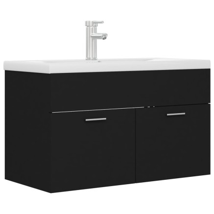 Armoire d'évier avec lavabo intégré Noir Aggloméré 2