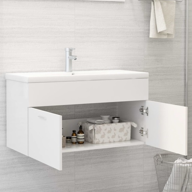 Armoire d'évier avec lavabo intégré Blanc Aggloméré