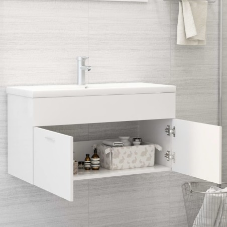 Armoire d'évier avec lavabo intégré Blanc Aggloméré
