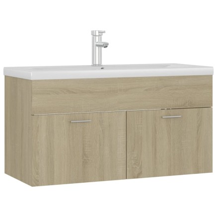 Armoire d'évier avec lavabo intégré Chêne sonoma Aggloméré 2
